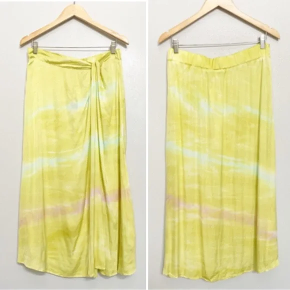 Young Fabulous & Broke Savanna Yellow Satin A line Midi Skirt